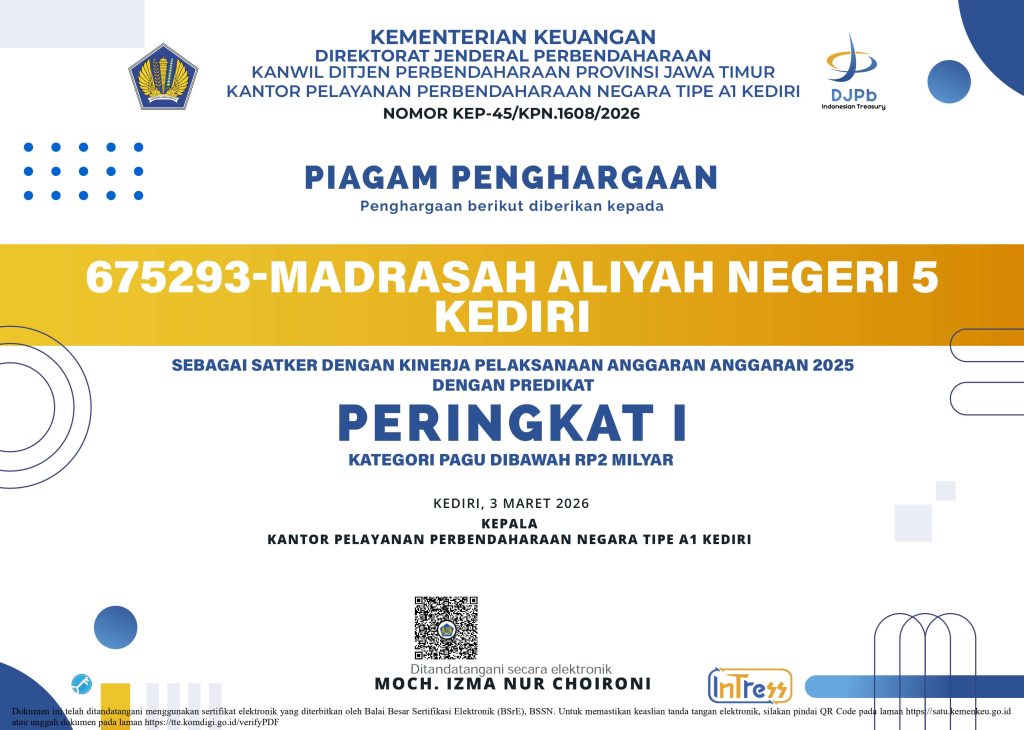 MAN 5 Kediri Raih Peringkat I Kinerja Pelaksanaan Anggaran Tahun 2025 dari KPPN Kediri MAN 5 Kediri Raih Peringkat I Kinerja Pelaksanaan Anggaran Tahun 2025 dari KPPN Kediri